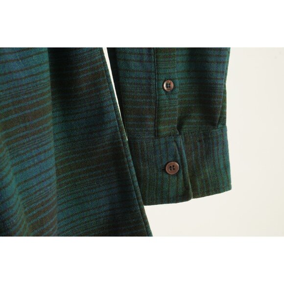 Vintage 1980s Shadow Plaid Wool Board Shirt Mens Medium Blue Green Woven Brushed - Picture 10 of 15